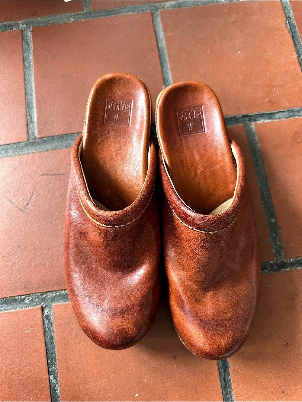Frye Clara Campus Leather Clog Brown Studded Clogs